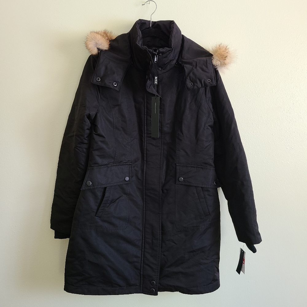ANDREW MARC Black Fur Samantha Parka Coat - M